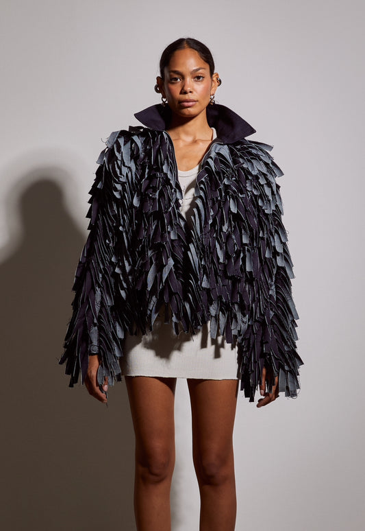Denim Fur Cropped Jacket