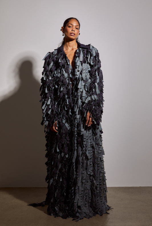 Denim Fur Floor Length Coat