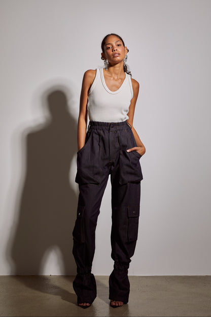 Nina Denim Cargo Pants standard denim wash