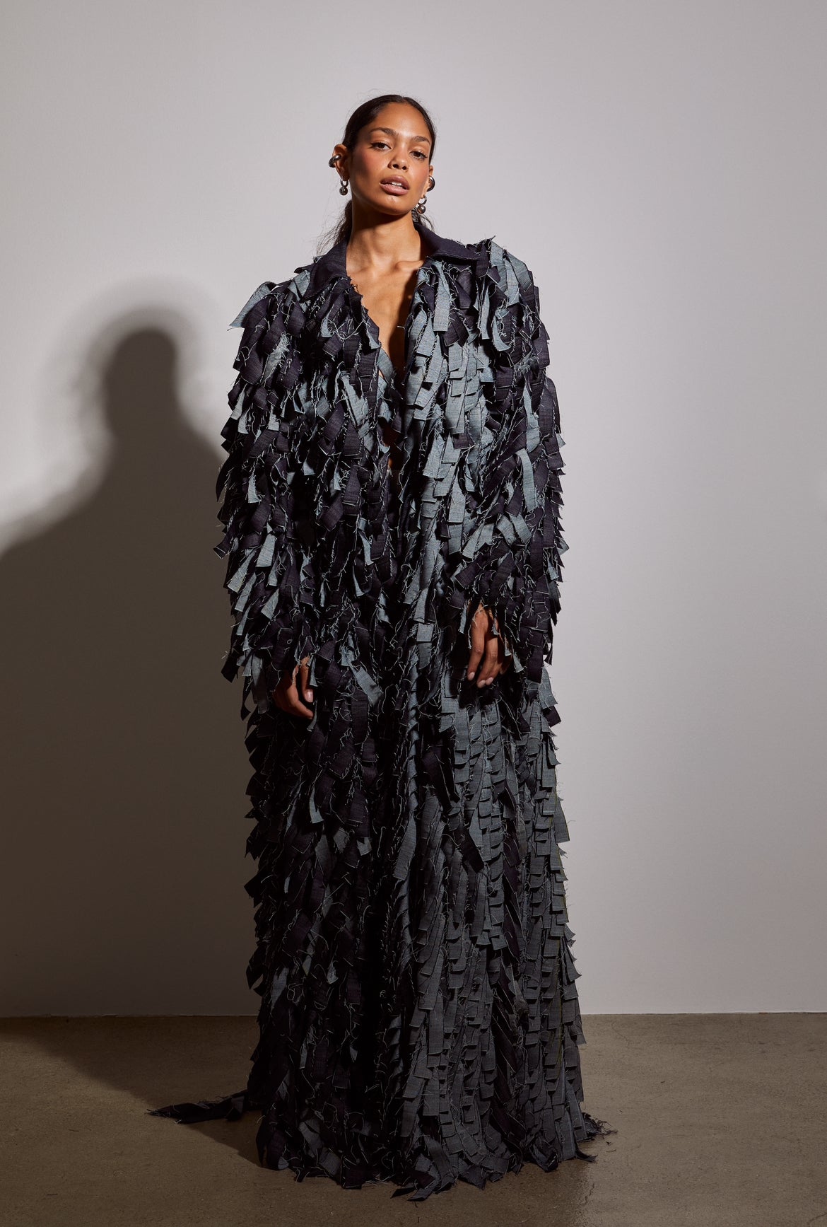 Denim Fur Floor Length Coat