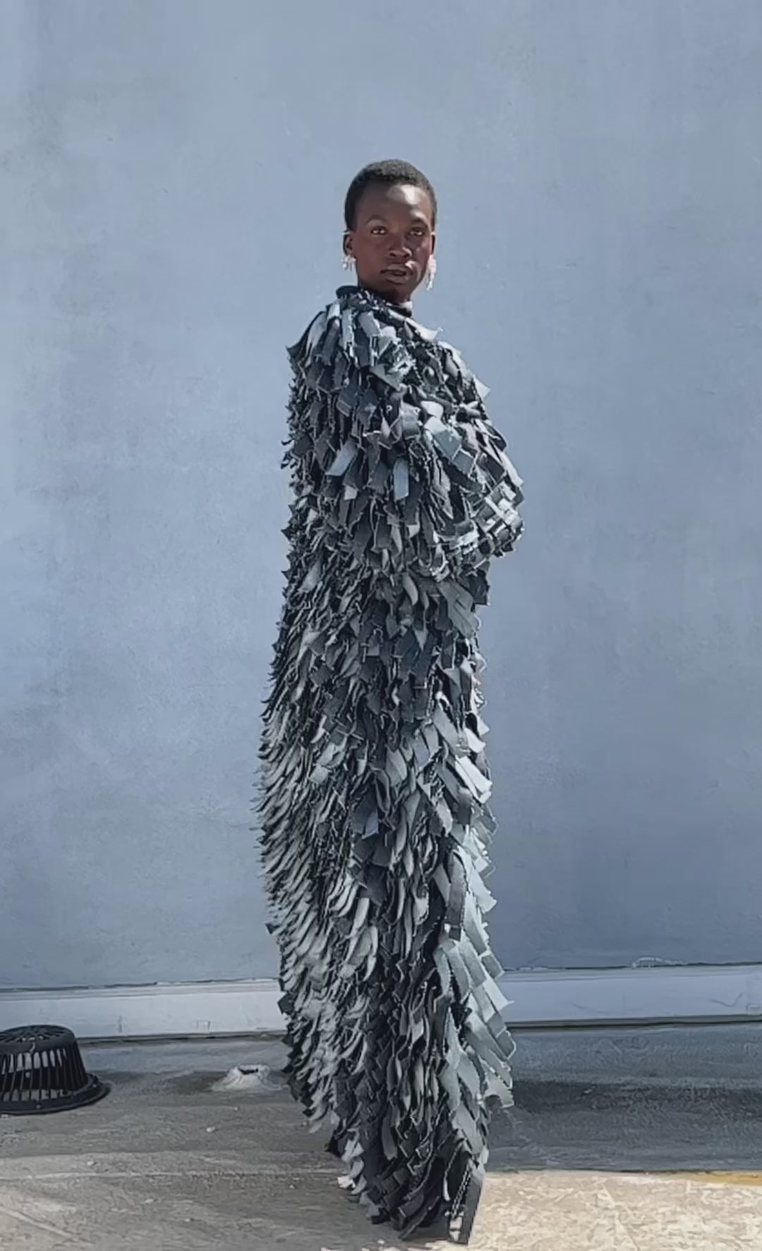 Denim Fur Floor Length Coat